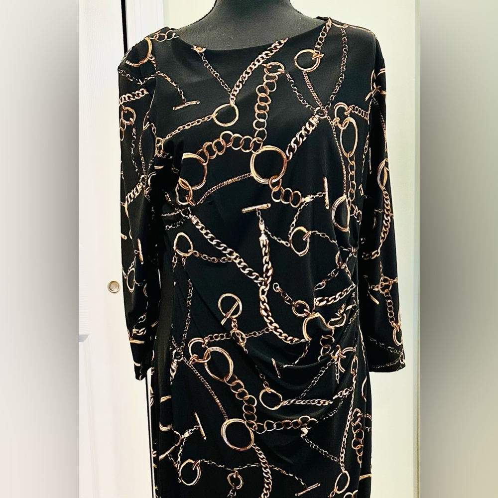 AK Anne Klein Black and Gold Dress Size L